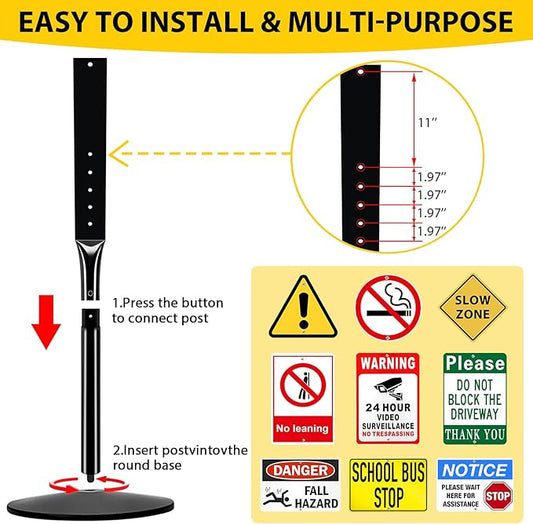INNOVSIGN Heavy Duty Cast Iron Sign Post With 12" Diameter Bottom Round Base, 48" Movable Stand for Hanging Signs, 2-Pack