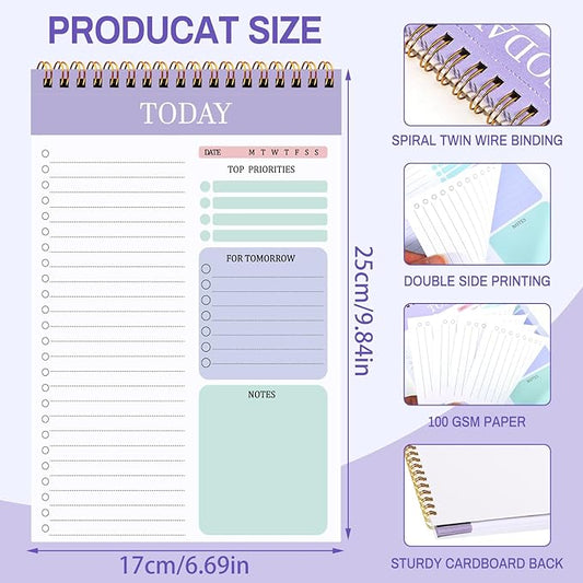 to Do List Notepad with 60 Tear Off Sheets, 6.7 x 9.8" to Do List Notebook for Work Perforated Daily Planner with Task Checklist for Home School Office Personal Organizers, Purple