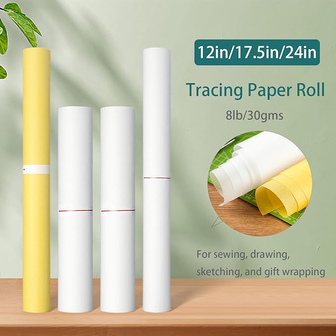 SEMLEART Tracing Paper Roll,17.5-inch x 25yard,Yello Translucent Vellum,Pattern Paper for Sewing, Drawing, Sketching, Gift Wrapping