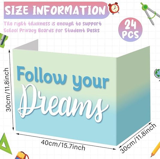 Honoson 24 Pcs Bulk Inspirational Privacy Folders for Students Cardboard Test Privacy Boards Motivational Words Desk Dividers Shield for Classroom School Study Supplies, 6 Styles (Macaron)