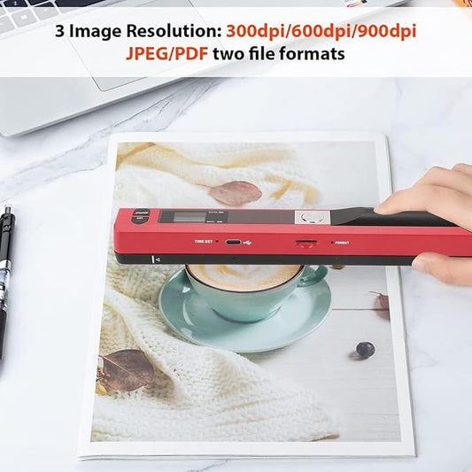 Zunate Portable A4 Handheld Scanner, 900 DPI USB Document, Photo Scanner with Offline Mode, Handheld Image Scanne for Home and Office (Red)