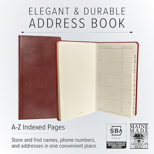 Gallery Leather Small Address Book with Alphabetical Tabs up to 403 Records, Leather Notebook Hardcover, Telephone and Address Books - 6 x 3.25 ", Key West Turquoise
