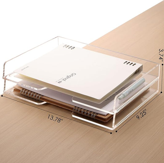 SANRUI Stackable Paper Tray,Acrylic File Organizer,Paper Tray Organizer for Desk,Clear Office Desk Organization for Office, Home or School,2 Tier