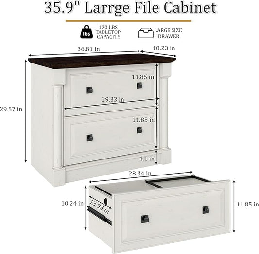 blini 2 Drawer File Cabinet Farmhouse Lateral File Cabinet with Hanging File Folders,Fits Letter/Legal/A4 Sizes, 36.8" Large Wood File Storage Cabinets Printer Stand for Home Office