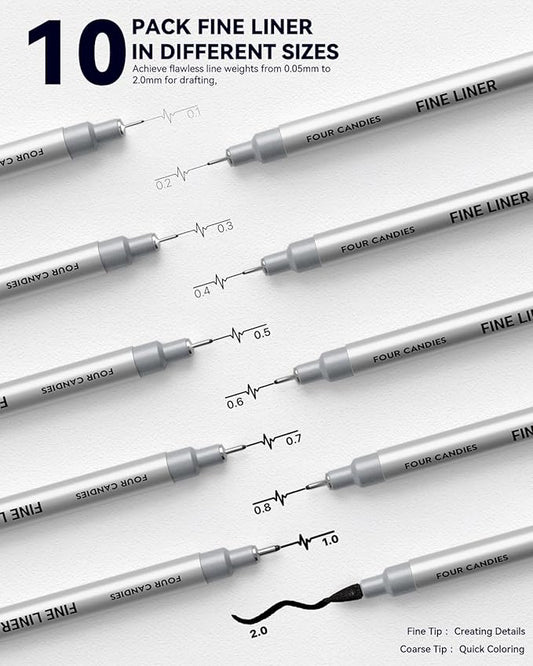 Four Candies 73PCS Advanced Art Supplies Drawing Kit with Fineliner Pens, Mechanical Pencils, 3-Color Sketchbook, Charcoal Sticks,Pastels for Sketching Drawing Comics Gifts for Professionals Artists
