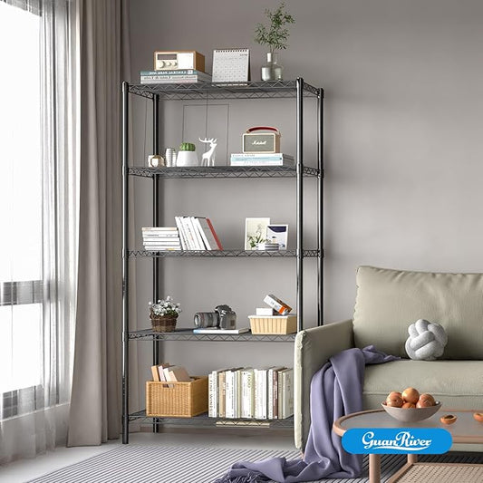Guan River 5-Shelf Adjustable Metal Shelf Wire Shelving Unit Storage Rack Display Shelf for Office,Kitchen,Bedroom,Bathroom,Laundry,Pantry Basement,Garage(Black,36" L x 14" W x 72" H)