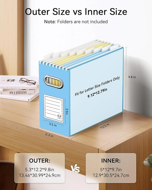 Oterri Cardboard File Organizer Box for Hanging File Folders Letter Size,File Box for Computer Desk,File Cabinet,Working Home,Office,Classroom (Blue,Letter Size - 2 Packs)