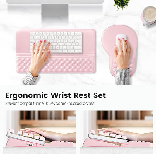 Ospelelf Ergonomic Mouse Pad and Keyboard Stand Wrist Rest Set, Memory Foam Comfort, Pain Relief for Typing, Office Desk Accessories, Pink