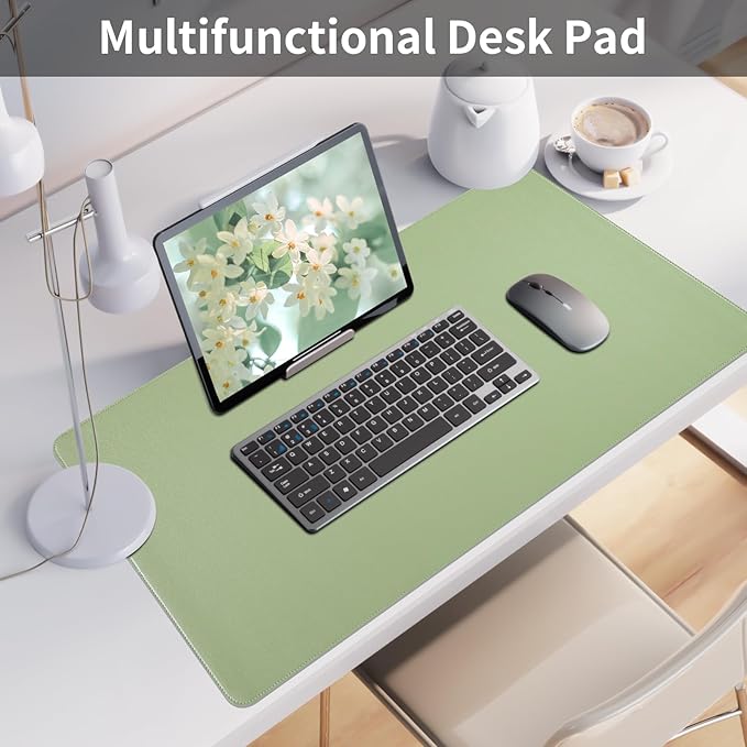 Bloss Stitched-Edge Desk Mat — 31.5×15.7 in, Light Green