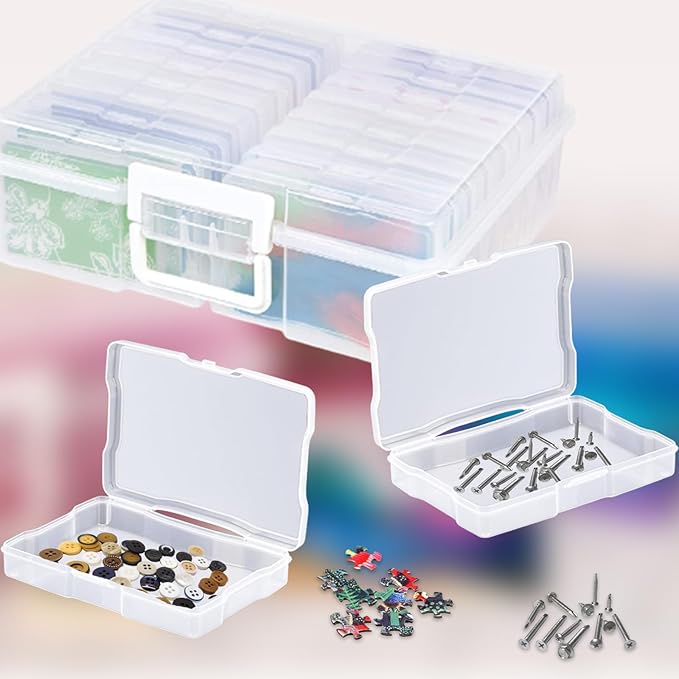 4x6 Photo Storage Box, 16 Inner Photo Keeper,Photo Organizers and Storage, Seed Storage Organizer,Clear Photo Boxes Storage Plastic Photo Organizer Box for Cards, Craft, Stamps,Stickers