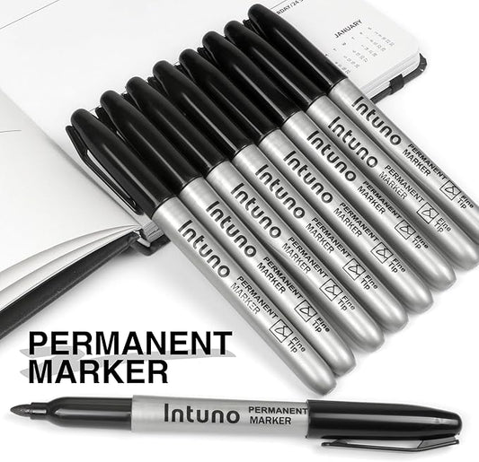INTUNO Oil-Based Permanent Markers — Fine Tip, Black, 120-Count