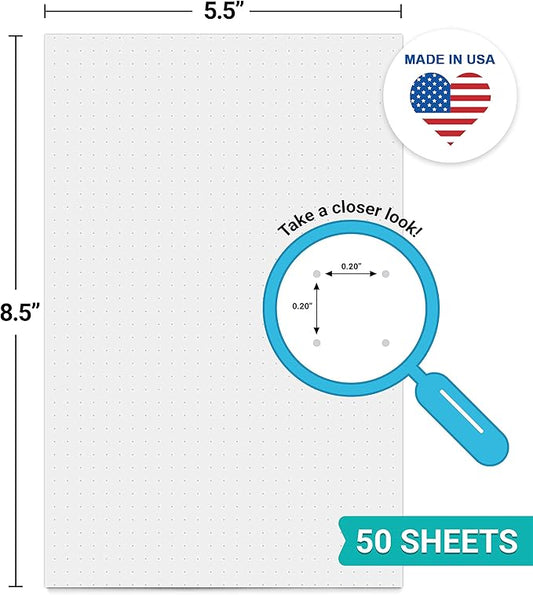 321Done Dot Grid Notepad – Dotted Graph Paper, Small (5.5x8.5) – Made in USA – 50 Sheets Dotted for Bullet Planning Journaling Thick Paper 1/5 (0.20) Dots Notes Sketching Writing Smooth White