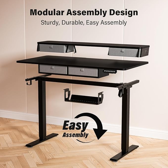 Kingant 40 x 24 Inch Electric Standing Desk with 4 Drawers, Height Adjustable Sit to Stand Computer Desk with Storage Shelf and C-Clamp Mount Compatibility for Home Office, Black