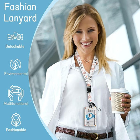 ID Badge Holder with Breakaway Lanyard, Lanyards for ID Badges Name Tags ID Card Holder, Cute Badge Reel Badge Clip Retractable, Teacher Nurse Student School Office Gifts, Positivity Design