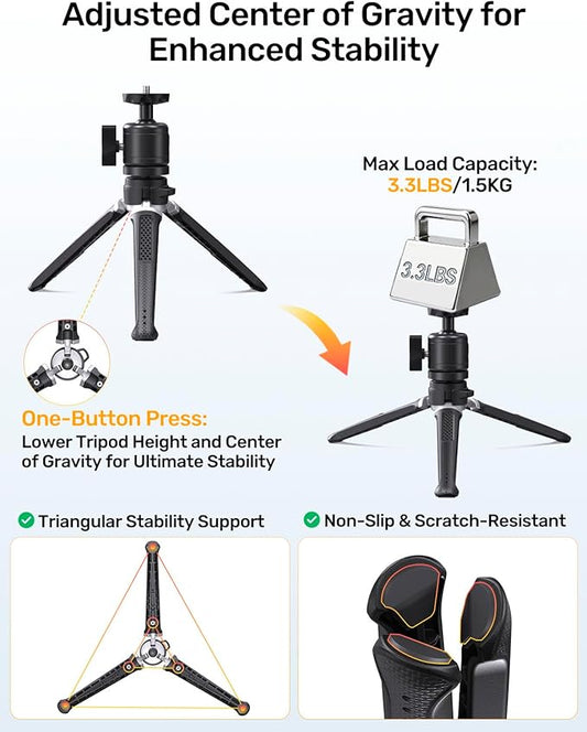 Webcam Tripod Stand for Desk, 3 Level Extendable Camera Tripod Mount for Logitech Webcam C920 C922 C922x C925e C930 C930e C615 Brio 4K NexiGo N60 and More, Camera and Phone Holder with 1/4" Thread