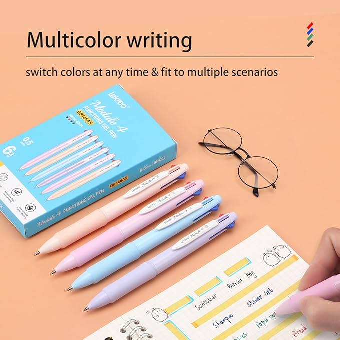 Lekreo 4-in-1 Multi-Color Ballpoint Pens — 0.7mm Medium, 6-Count