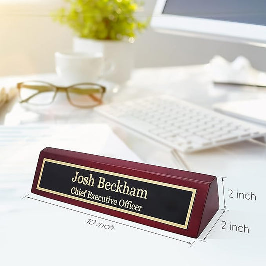 Business Wood Name Plate for Desk | Custom Desk Name Plate Personalized Gift for Office, The Perfect Engraved Name Plaque by Engraving International (2" x 10", Rosewood Piano Finish)