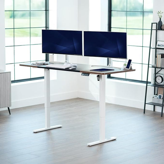 VIVO Electric 71 x 30 in Rustic Standing Desk, Memory Height Adjustment, 1B Series, Holds 220 lbs, Black and Vintage Brown Top, White Frame, DESK-KIT-1W7BN