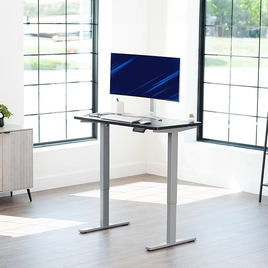 VIVO Electric 43 x 24 in Standing Desk, Memory Height Adjustment, 1B Series, Holds 220 lbs, One-Piece Black Top, Gray Frame, DESK-KIT-1G4B