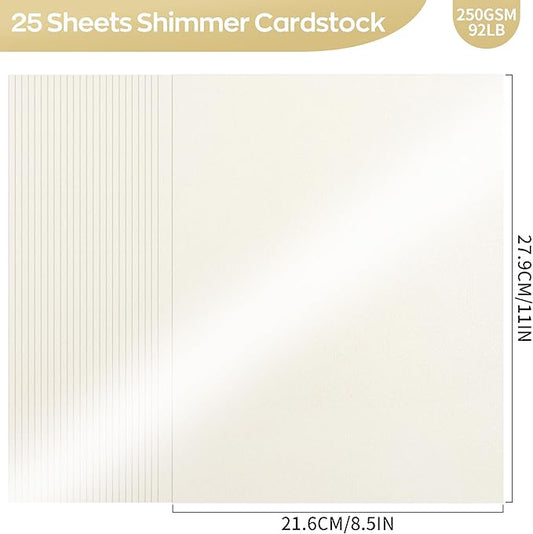 25 Sheets Cream Shimmer Cardstock 8.5 x 11Inch Off White Card Stock 92lb Heavyweight Printer Paper for Wedding Invitations, Crafts, Greeting Cards, Printing UAP18CM025