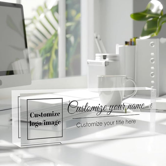 Custom Office Name Plate for Desk, Desk Name Plate Personalized, Personalized Gifts for Women, Appreciation Gifts for Employee Coworkers Boss Teacher, Office Accessories (Logo/Image)