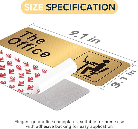 The Office Sign for Home and Business Door,Self-Adhesive Waterproof and Fade-Resistant Brushed Gold Office Sticker for House,Business,Door, Window