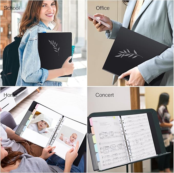Uquelic 80-Pocket Binder with Plastic Sleeves for Letter/A4 Size(11" x 8.5"), Silver Leaf Printed Cover, Document Binder Organizer for Papers, Certificates and Artwork with Macaron PP Divider Pages