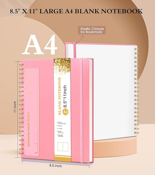 UEBZFOCS Blank Spiral Notebook Journal — 8.5×11 in (A4), Pink