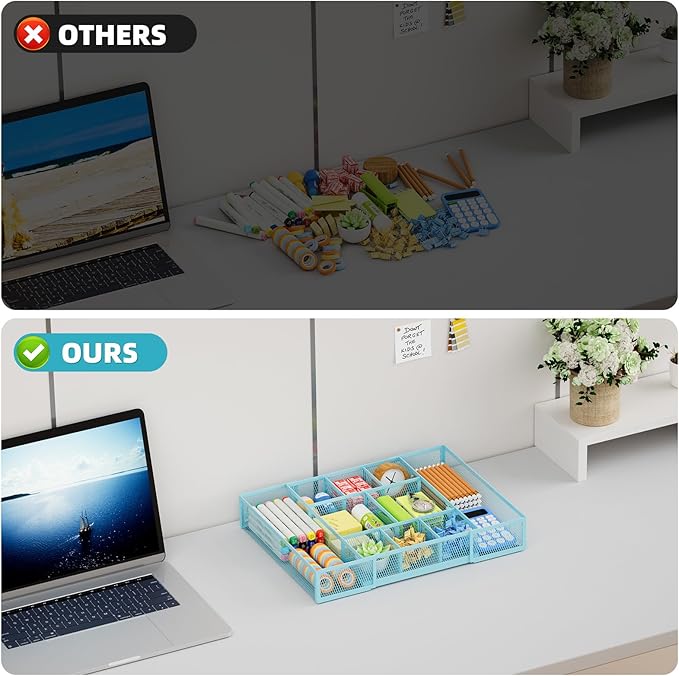 Marbrasse Expandable Desk Drawer Organizer — Blue