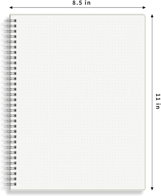 HULYTRAAT Large Dot Grid Spiral Notebook, 8.5" x 11", Premium 100gsm Ivory White Paper, Sturdy See-Through Cover, 128 Dotted Pages per Notebook(2 Pack) for Home, School, Office, Artist Writing/Drawing
