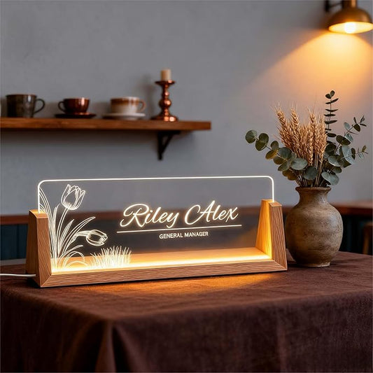 Light Up Desk Name Plate Personalized, Custom Office Sign for Boss Coworker Team, Employee Recognition Gifts, Modern Workplace Decor