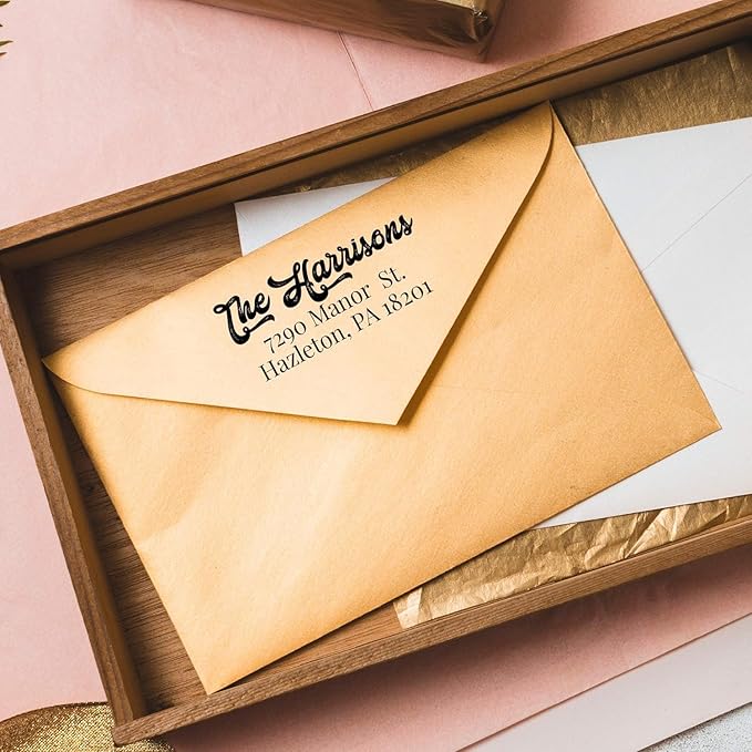 Self Inking Modern Address Stamps | Custom Return Address Stamper (Antique Script, Xtra Large)
