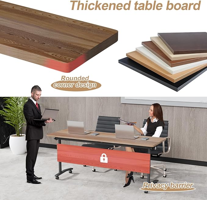 Conference Table Flip Top Mobile Conference Room Tables,Folding Conference Table with Wheels,Large Meeting Training Seminar Table Saving Space for Office Classroom(6B,70.8'')
