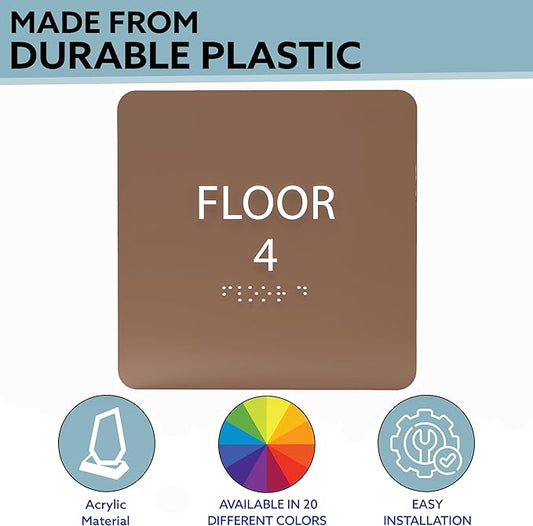 Clean Grey ADA Floor 4 Sign with Braille – Made from Durable Acrylic and Ready to Mount
