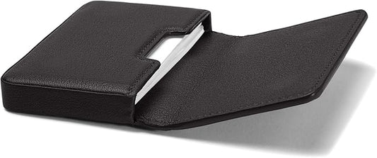 Leatherology Black Onyx Business Card Case, Magnetic Closure ID Holder, Full Grain Leather