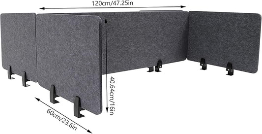 ReFocus Raw Clamp-On Acoustic Desk Divider Mounted Privacy Panel Set – Reduce Noise & Visual Distractions for Office, Study (Anthracite Gray, 2× Long (47.25"×16") + 4× Short (23.6"×16"))