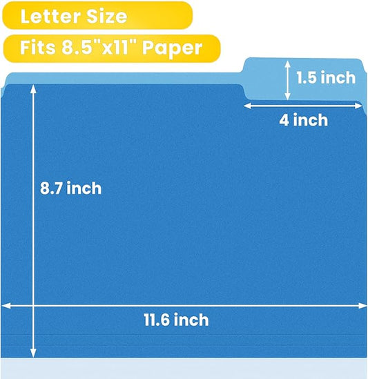SUNEE File Folders, 120 Pack Manilla Folders 8.5 x 11, Colored File Folders Home Office School Supplies for Documents Files Paper,Blue
