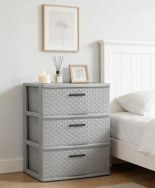 3 Drawer Wide Weave Tower color:Cement