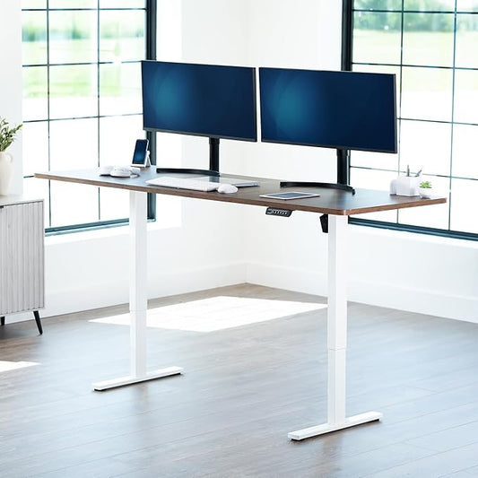VIVO Large Electric 83 x 30 in Standing Desk, Memory Height Adjustment, 1B Series, Holds 220 lbs, Rustic Vintage Brown Top White Frame, DESK-KIT-1W8N