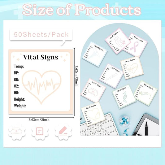 Lovarywow Vital Signs Sticky Notes Gifts, 9 Pack Vitals Notepad 3x3 Inch, Nurse Daily Monitoring Post Memo Pads, Patient Health Checklist Self-Stick Notes Office Hospital Supplies (450 Sheets)