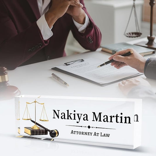 Personalized Name Plate for Desk Custom Acrylic Desk Name Plate Custom Employee Appreciation Gifts Office Gifts for Women, Men, Boss, Coworkers, Teacher, Nurse (Lawyer)