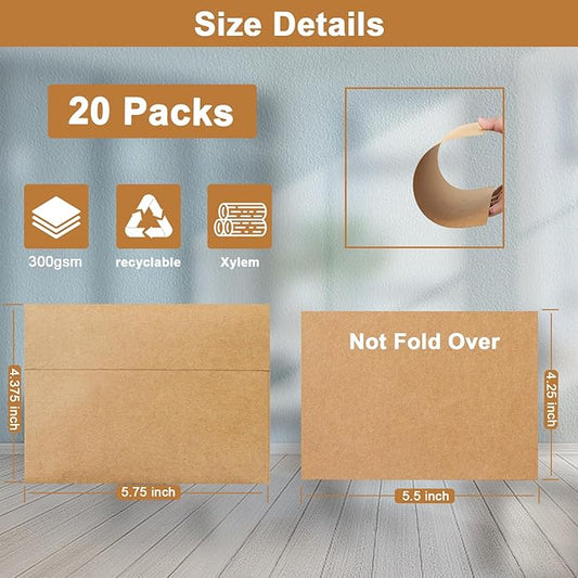 Silunkia Brown Blank Thank You Cards and Envelopes 4.25 x 5.5 Heavyweight Flat Cardstock and A2 Envelopes Printable Self Seal 20 Packs for Wedding Invitations, Party, Graduations