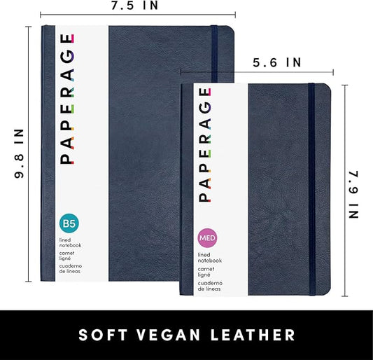 PAPERAGE Softcover Lined Journal Notebook (Navy), 176 Pages, Large B5 College Ruled Notebook, 7.5 inches x 9.8 inches - 100 GSM Premium Paper, Soft Vegan Leather Journal for Home, Work & School
