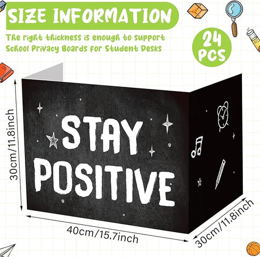 Honoson 24 Pcs Bulk Inspirational Privacy Folders for Students Cardboard Test Privacy Boards Motivational Words Desk Dividers Shield for Classroom School Study Supplies, 6 Styles(Monochromatic)