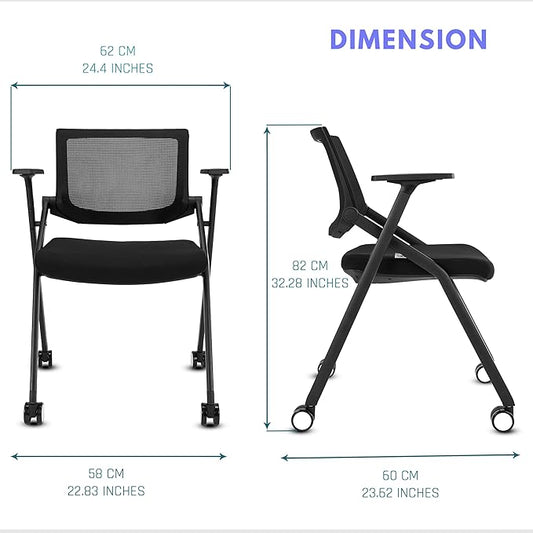 BROBRIYO 2 Pack Stackable Conference Room Chairs with Wheels and Paddle, Ergonomic Mesh Back and Arms for Meeting, Conference, Reception, Training Room & Home Office Desk Folding Chairs