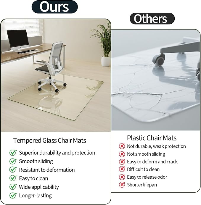Koonmi Tempered Glass Chair Mat for Hardwood Floors & Carpets, 55" x 55“ Transparent Heavy Duty Office Floor Protector with Noise-Free Gliding Shatterproof for Home Office Desk