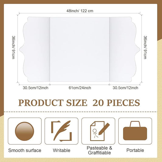 Geyee 20 Pcs 36 x 48 Inch Trifold Poster Board - Large White Corrugated Tri Fold Project Boards Foldable Paperboard for Science School Fair Business Exhibition Event Displays