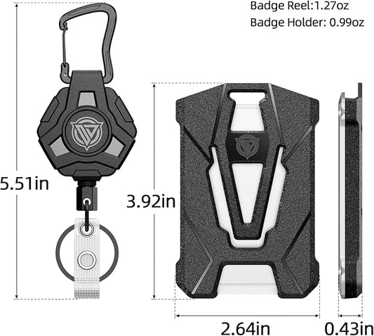 Oaridey Retractable Badge Holders, Heavy Duty Retractable Keychain with Tactical ID Card Holder (Holds 6 Cards) - 31.5” Badge Reel Key Chain