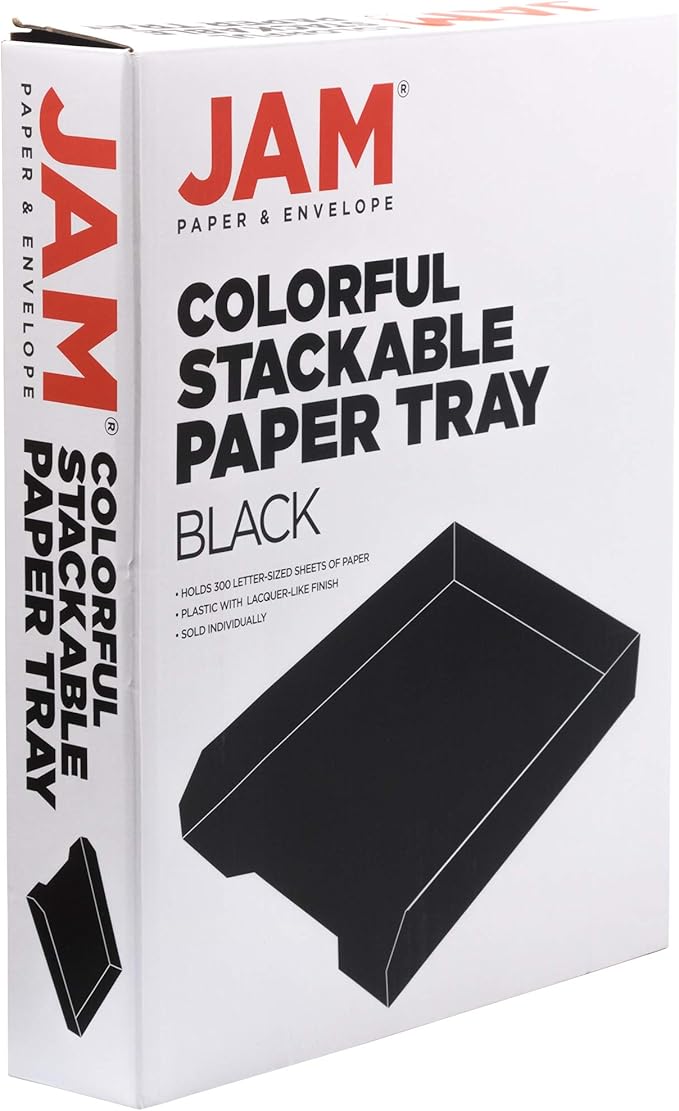 JAM PAPER Stackable Paper Trays - Black - Desktop Document (Black, Letter)
