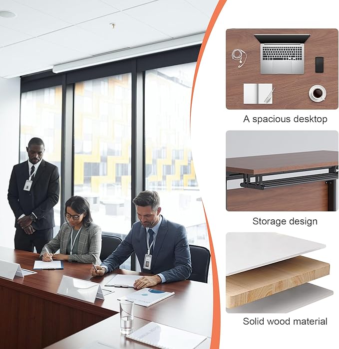 JEHUJD Conference Table,55.1''Folding Conference Room Table for 4-12 People,Mobile Flip Top MeetingTraining Table with Different Coulor and Styles for Offices, Classrooms,Meeting Room (4, 70.8''D)